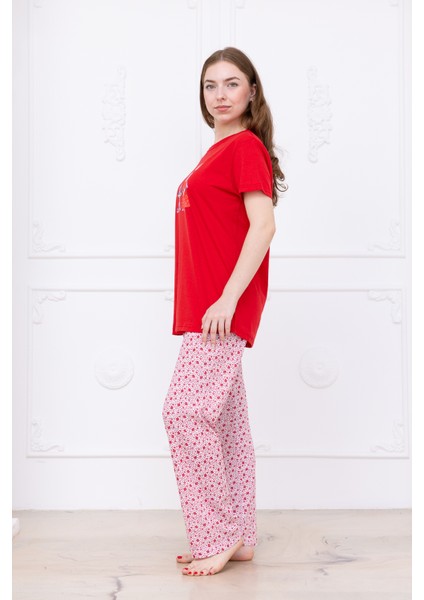 Kadın Tavşan Desenli Pijama Takımı Kırmızı fiyatları