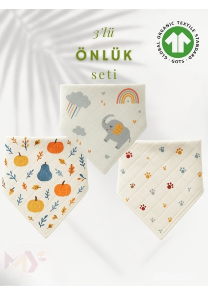 Elite 3 Adet Bebek Önlük Mama Önlüğü Çocuk Fular %100 Pamuklu Müslin Kumaş Çift Çıtçıtlı 1 Adet