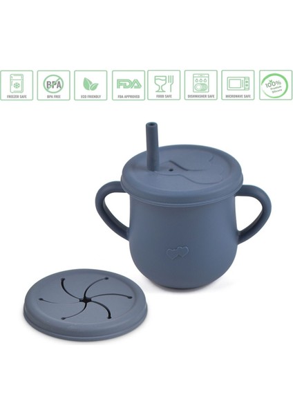 Elite Silikon Pipetli Bardak, ( Alıştırma Bardağı ) Çerez Kapağı / Lacivert 1 Adet