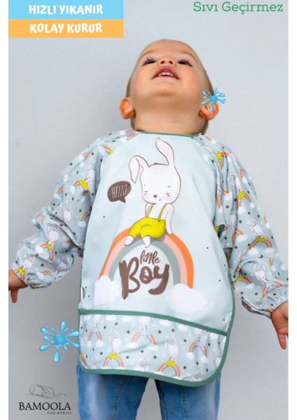 Elite Tavşan Desenli Uzun Kollu Bebek Mama Önlüğü 1 Adet