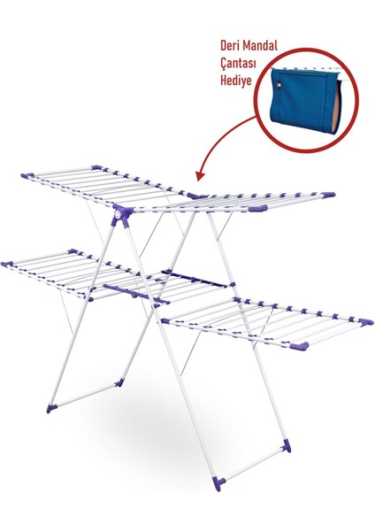 Lila-XL Çift Katlı Metal Çamaşır Kurutmalık Mor Renk, Dayanıklı ve Pratik Kullanım