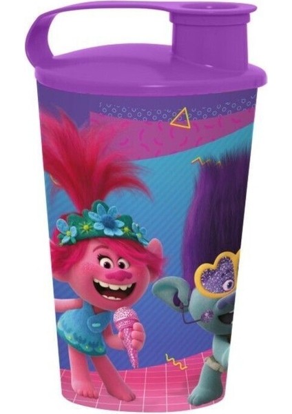 Elite Bpa Free 340 cc Lisanslı Mor Trolls Desenli Kapaklı Bardak 1 Adet