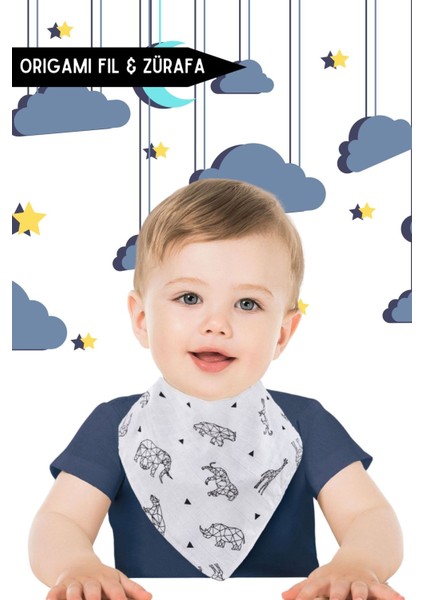Elite %100 Organik Pamuk Müslin Bebek Önlüğü Çift Katlı Iki Çıtçıtlı Bebek Salya Önlük & Fular (4 Adet) 1 Adet