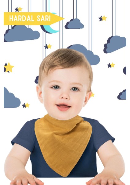 Elite %100 Organik Pamuk Müslin Bebek Önlüğü Çift Katlı Iki Çıtçıtlı Bebek Salya Önlük & Fular (4 Adet) 1 Adet