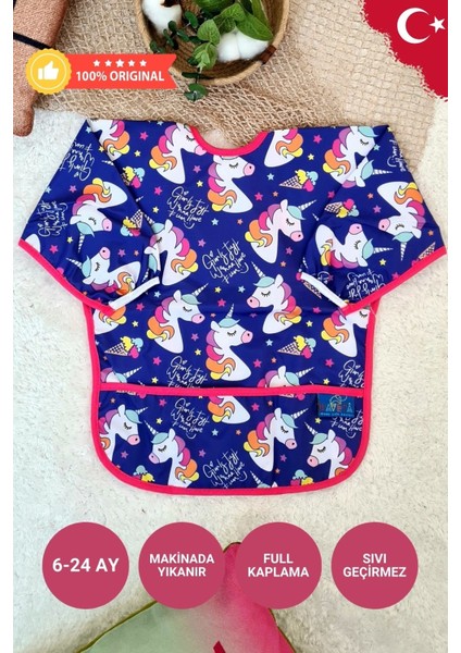Elite Unicorn ve Meyve Desenli 2'li Paket Sıvı Geçirmez Kız Çocuk Aktivite ve Mama Önlüğü 6-24 Ay 1 Adet