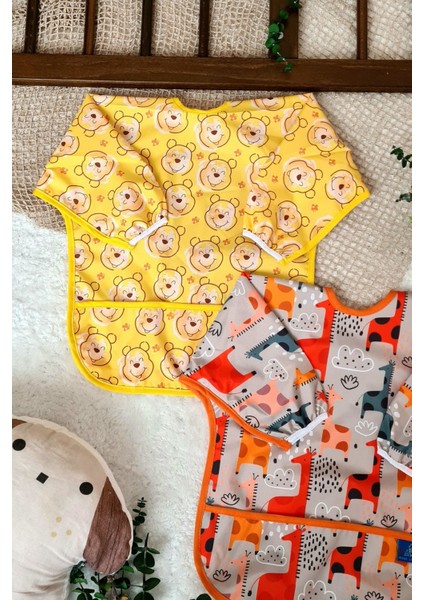 Elite Bear ve Graffe Desenli 2'li Paket Sıvı Geçirmez Unisex Aktivite ve Mama Önlüğü 6-24 Ay 1 Adet modelleri