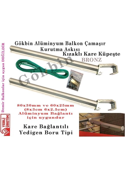 Alüminyum Balkon Çamaşır Askısı, Kare Küpeşte, Metalik Renk, Dayanıklı ve Hafif