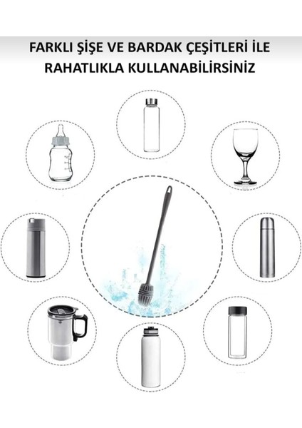 Elite Uzun Saplı Silikon Bardak, Kavanoz Biberon Yıkama Fırçası 1 Adet