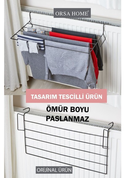 Ömür Boyu Paslanmaz Siyah Metal Kalorifer Kurutmalık