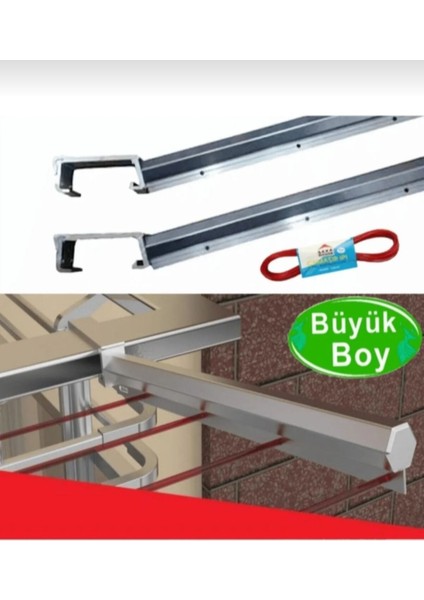 80×30 ve 60×25 mm kare küpeşte çamaşır kurutma askısı, metalik renk, dayanıklı materyal