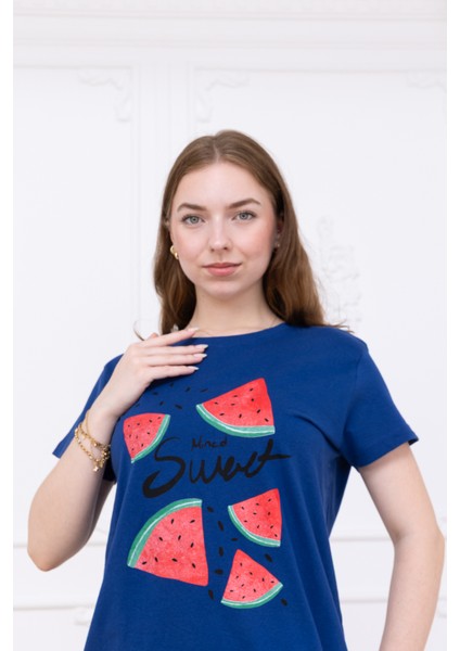 Kadın Karpuz Desenli Pijama Takımı Lacivert