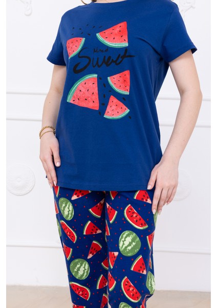 Kadın Karpuz Desenli Pijama Takımı Lacivert