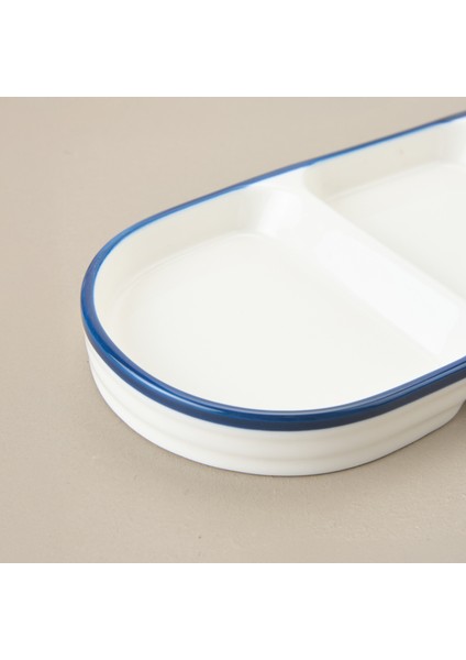 Pure Porselen 3 Bölmeli Sunum Tabağı - Beyaz / Mavi - 25 cm modelleri
