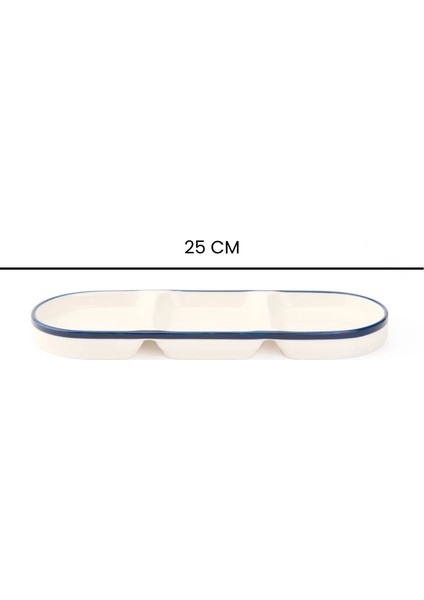 Pure Porselen 3 Bölmeli Sunum Tabağı - Beyaz / Mavi - 25 cm indirimleri