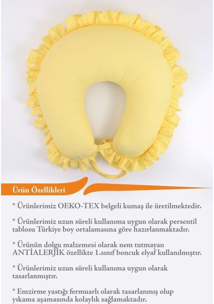 Elite Emzirme Yastığı, Emzirme Önlüğü Set - Pamuklu Kumaş - Sarı Fırfırlı 1 Adet