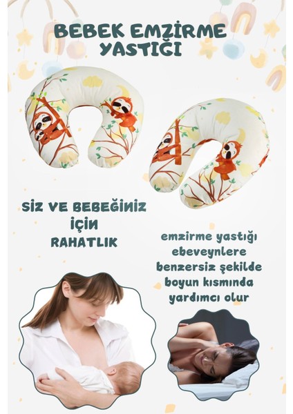 Elite Çift Taraflı Emzirme Yastığı /bebek Destek Minderi, Hamile Yastığı, Pamuklu Kumaş, Özel Baskılı 1 Adet