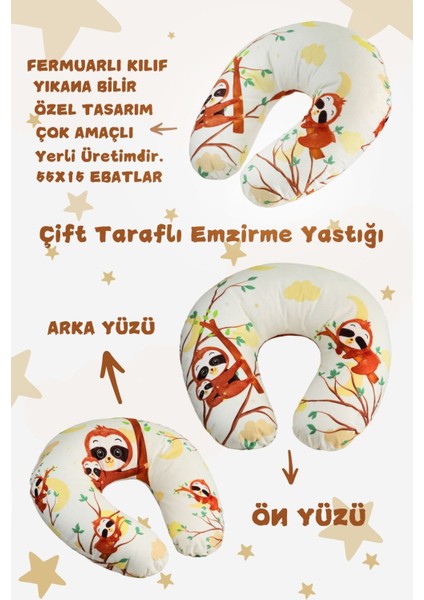Elite Çift Taraflı Emzirme Yastığı /bebek Destek Minderi, Hamile Yastığı, Pamuklu Kumaş, Özel Baskılı 1 Adet