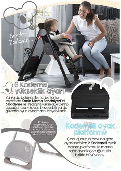 Elite Koala Mama Sandalyesi, Ekstra Minderli Portatif Yükseklik Ayarlı Tekerlekli - Latte Renk 1 Adet