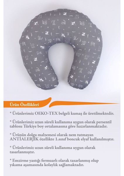 Baskılı Emzirme Yastığı Minderi, Pamuk Kumaş - Dolgulu Yastık 60 x 60 cm Pamuklu 1 Adet