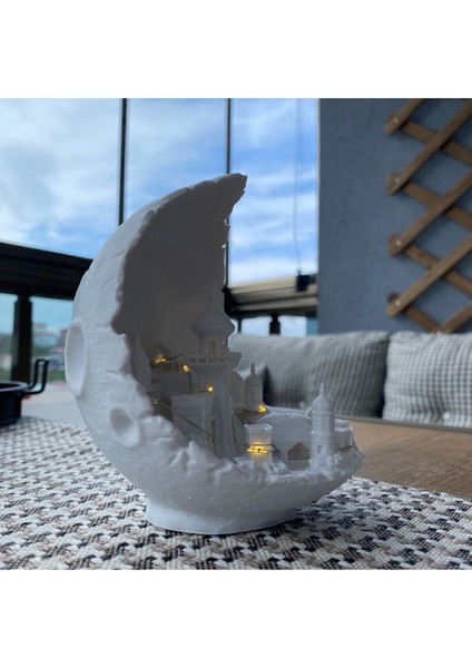 Elite Ay Şehri Peri Ledli Dekoratif Obje Diorama Beyaz Ay Şehri Dekor Balkon, Kitaplık, Dresuar Aksesuarı 1 Adet