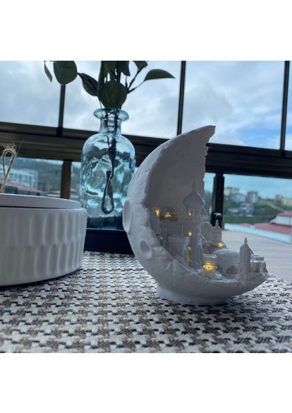 Elite Ay Şehri Peri Ledli Dekoratif Obje Diorama Beyaz Ay Şehri Dekor Balkon, Kitaplık, Dresuar Aksesuarı 1 Adet modelleri