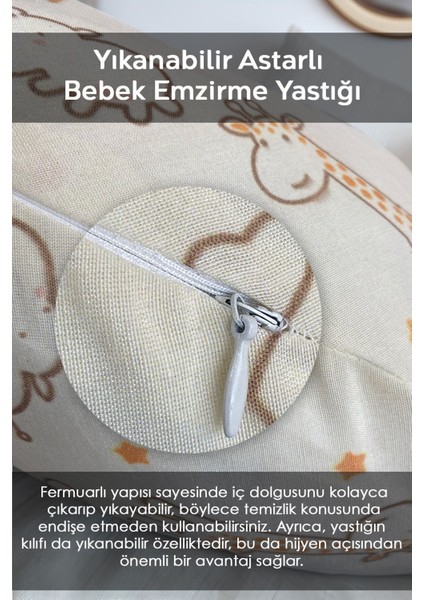 Elite Pamuklu Bebek Emzirme Yastığı,bebek Destek Minderi, Hamile Yastığı, Fermuarlı Yıkanabilir Emzirme Y 1 Adet
