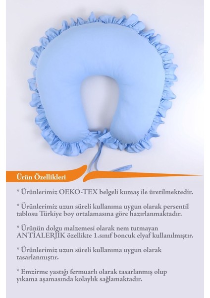 Elite Emzirme Yastığı, Emzirme Önlüğü Set - Pamuklu Kumaş - Mavi Fırfırlı 1 Adet