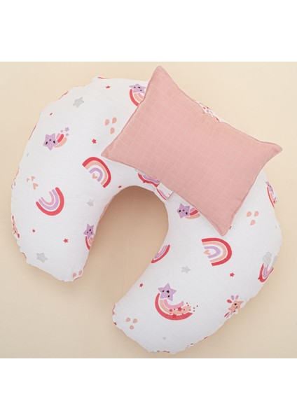 Elite Çift Taraflı Emzirme Yastığı - Pudra Muslin - Pembe Gökkuşağı 1 Adet