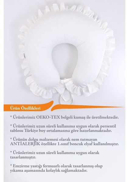 Elite Emzirme Yastığı, Emzirme Önlüğü Set - Pamuklu Kumaş - Krem Fırfırlı 1 Adet