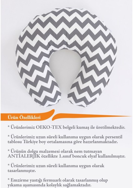 Elite Emzirme Yastığı, Emzirme Önlüğü Set - Pamuklu Kumaş - Gri Zikzak 1 Adet