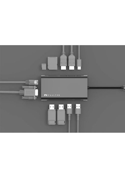 Type-C Adaptör USB Çoğaltıcı Hdmı-Vga Ethernet Dönüştürücü 2xhdmı 4K Full Hd Gri