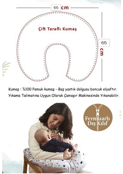 Elite Fırfırlı Emzirme Yastığı ve Destek Minderi Çift Taraflı %100 Pamuk Kumaş 1 Adet