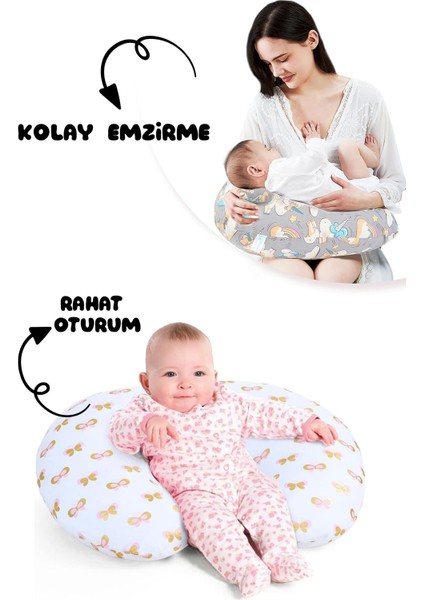 Elite Bebek Emzirme Yastığı Yıldız Desenli Yıkanabilir Taşınabilir Pamuklu Kumaş Gri Emzirme Minderi Emzir 1 Adet