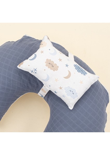 Elite Müslin Çift Taraflı Emzirme Yastığı ve Küçük Yastığı - Indigo Muslin - Mavi Bulut 1 Adet
