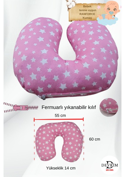 Elite Pembe Çift Taraflı Emzirme Yastığı ve Bebek Destek Minderi, Hamilelik Yastığı 1 Adet