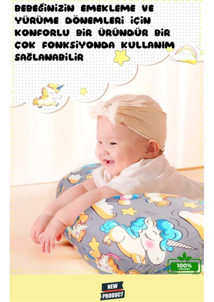 Elite Bebek Emzirme Minderi Çift Taraflı Destek Minderi, Hamile Yastığı Pamuklu Kumaş Gri Emzirme 1 Adet