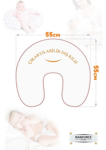 Elite Bebek Emzirme Yastığı Çift Taraflı Bebek Bebek Oturma Destek Minderi Pamuklu Kumaş Emzirme Yast 1 Adet