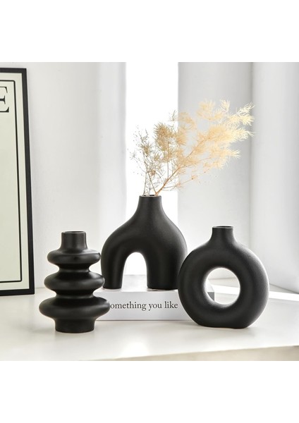 Elite Minimal Biblo Set, 3'lü Siyah Dekoratif Bohem Minyatür Vazo 1 Adet