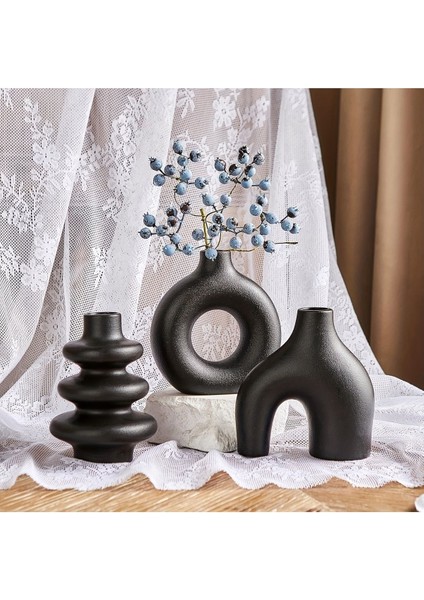 Elite Minimal Biblo Set, 3'lü Siyah Dekoratif Bohem Minyatür Vazo 1 Adet