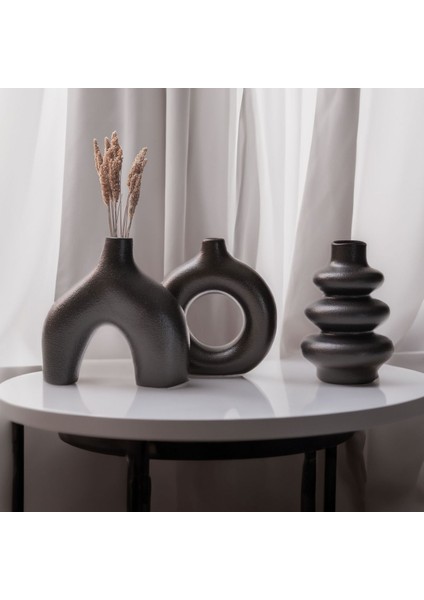 Elite Minimal Biblo Set, 3'lü Siyah Dekoratif Bohem Minyatür Vazo 1 Adet