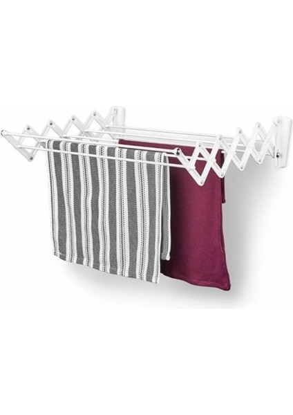 Duvara Monte Katlanabilir Çamaşır Askısı, 7 Göz, Alüminyum, Beyaz, 100 cm