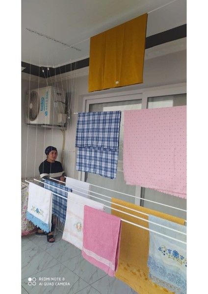 Beyaz Asansörlü Çamaşır Kurutma Askısı, 5 Sıra, 150 cm, Metal Malzeme fiyatları