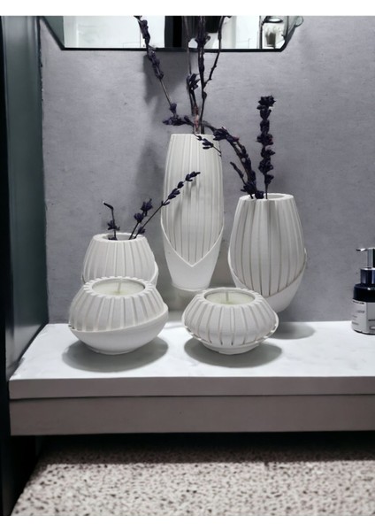 Elite 5 Li Bohem Vazo ve Mumluk Seti 1 Adet modelleri