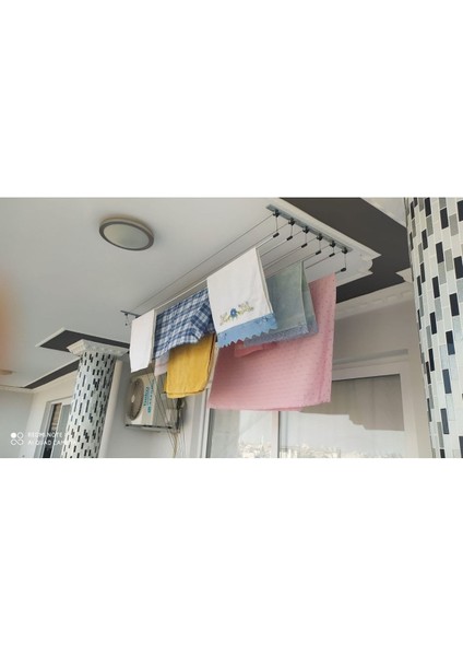 Gümüş Renkli 7 Sıra Metal Asansörlü Çamaşır Kurutma Askısı 125 cm