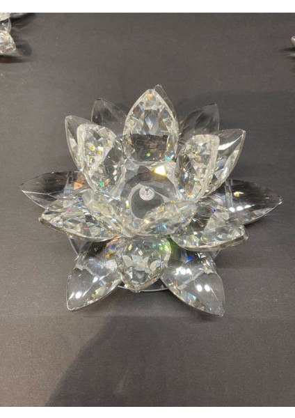 Elite Dekoratif Kristal Cam Üçlü Lotus Mumluk Şeffaf Gümüş 1 Adet indirimleri