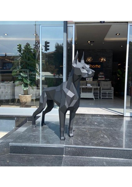 Elite Doberman Heykeli Metal 3 Boyutlu Büyük Boy Yer Dekoru Siyah 1 Adet modelleri