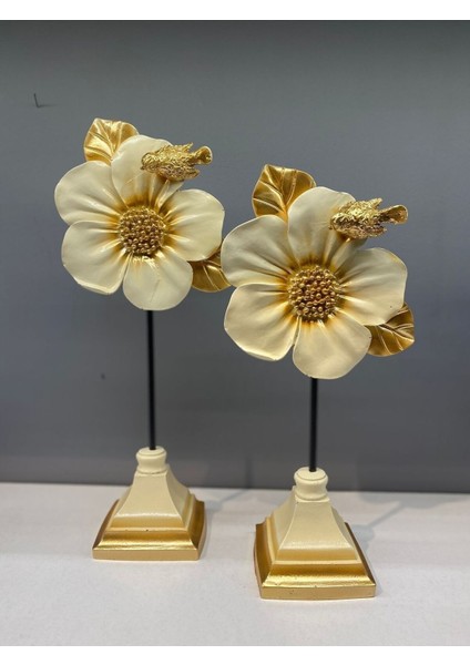 Elite Dekoratif Polyester Ikili Çiçek Aksesuar Krem Gold 1 Adet