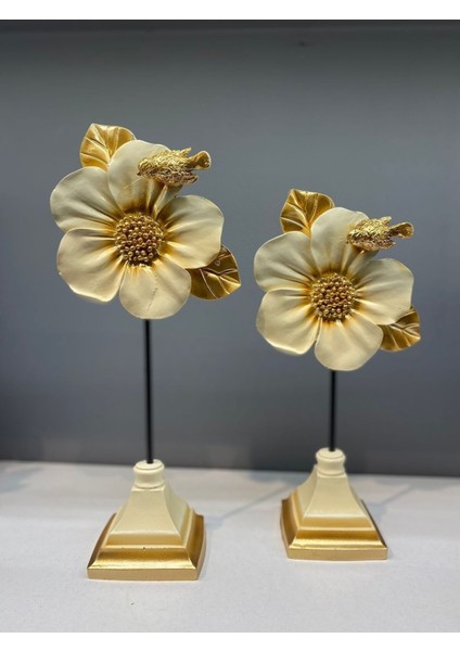 Elite Dekoratif Polyester Ikili Çiçek Aksesuar Krem Gold 1 Adet modelleri