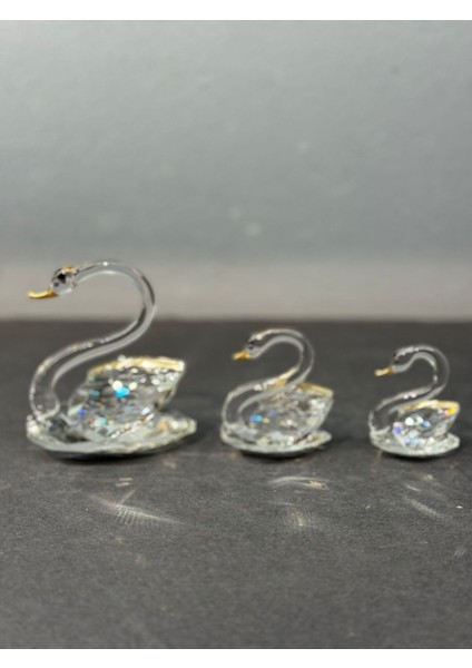 Elite Dekoratif Kristal Cam Üçlü Kuğu Gold 1 Adet modelleri