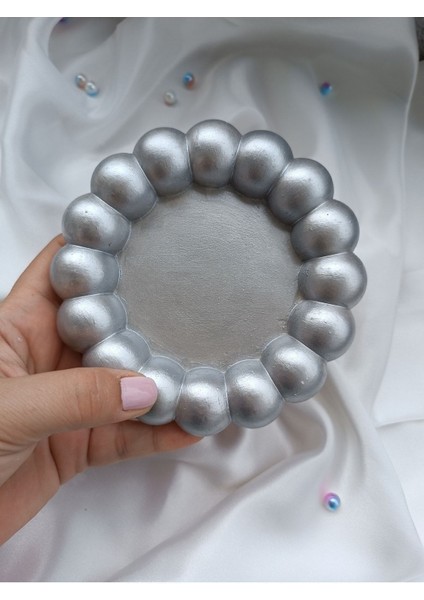 Elite Gri Metalik Bubble Dekoratif Beton Tabak Altlık Sunumluk Takı Tabağı Bardak Altlığı 1 Adet